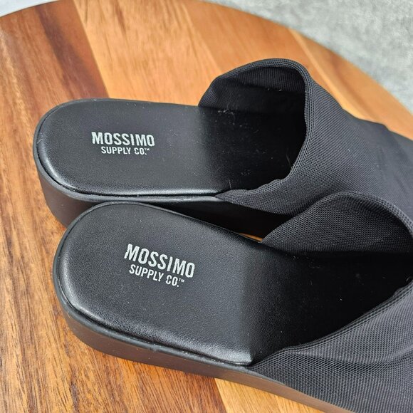 Mossimo Platform Slides 8 Black Fabric Stretch Flatform 90s Retro Stylish Trendy - Picture 3 of 14